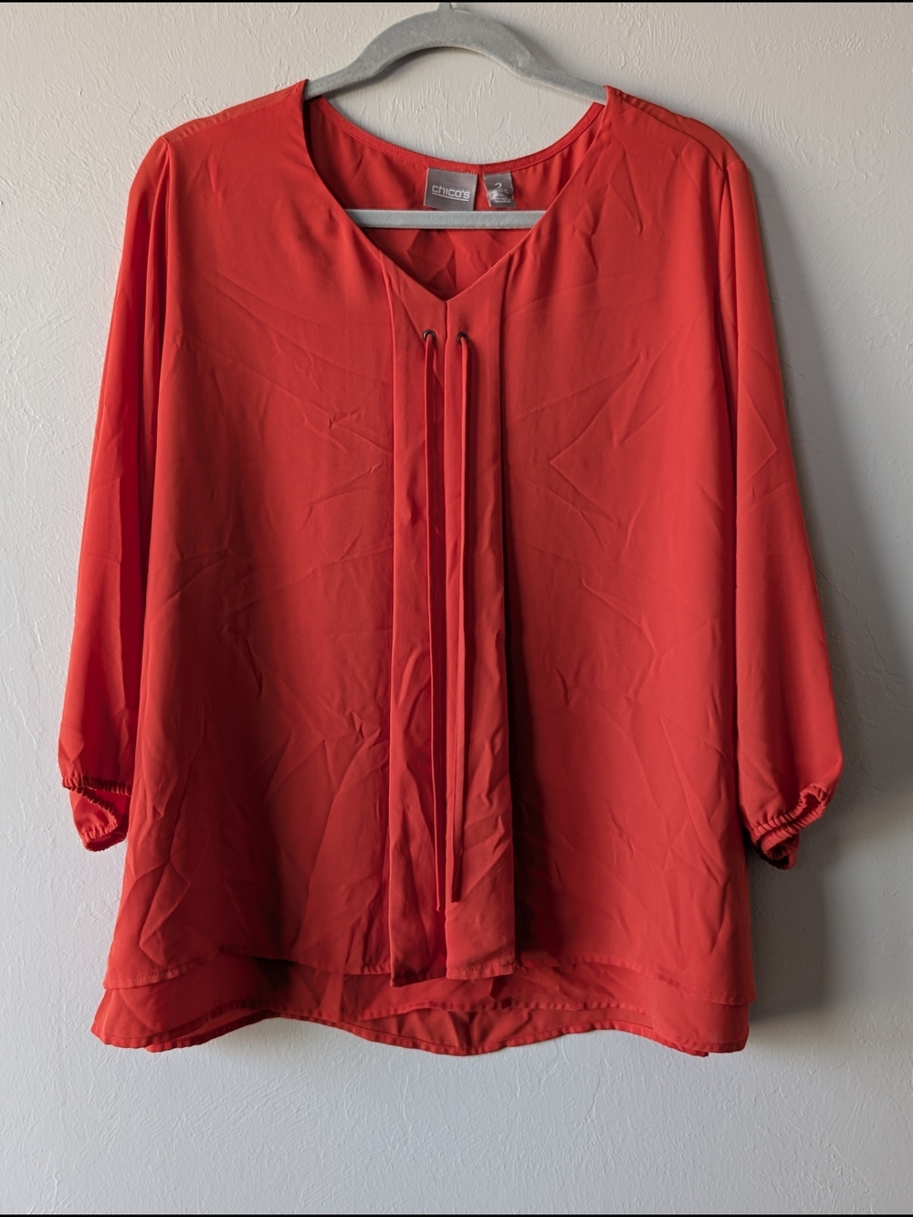 Chico's Chiffon Red Orange Tie-Front Blouse Size 2 Casual